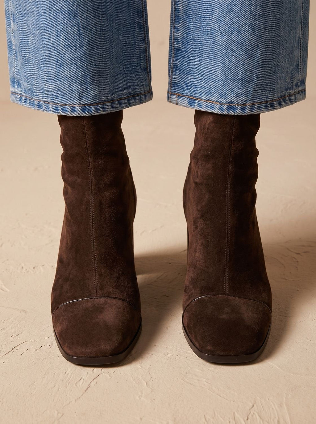 Women's dark brown square toe ankle boots with side zipper and block heel