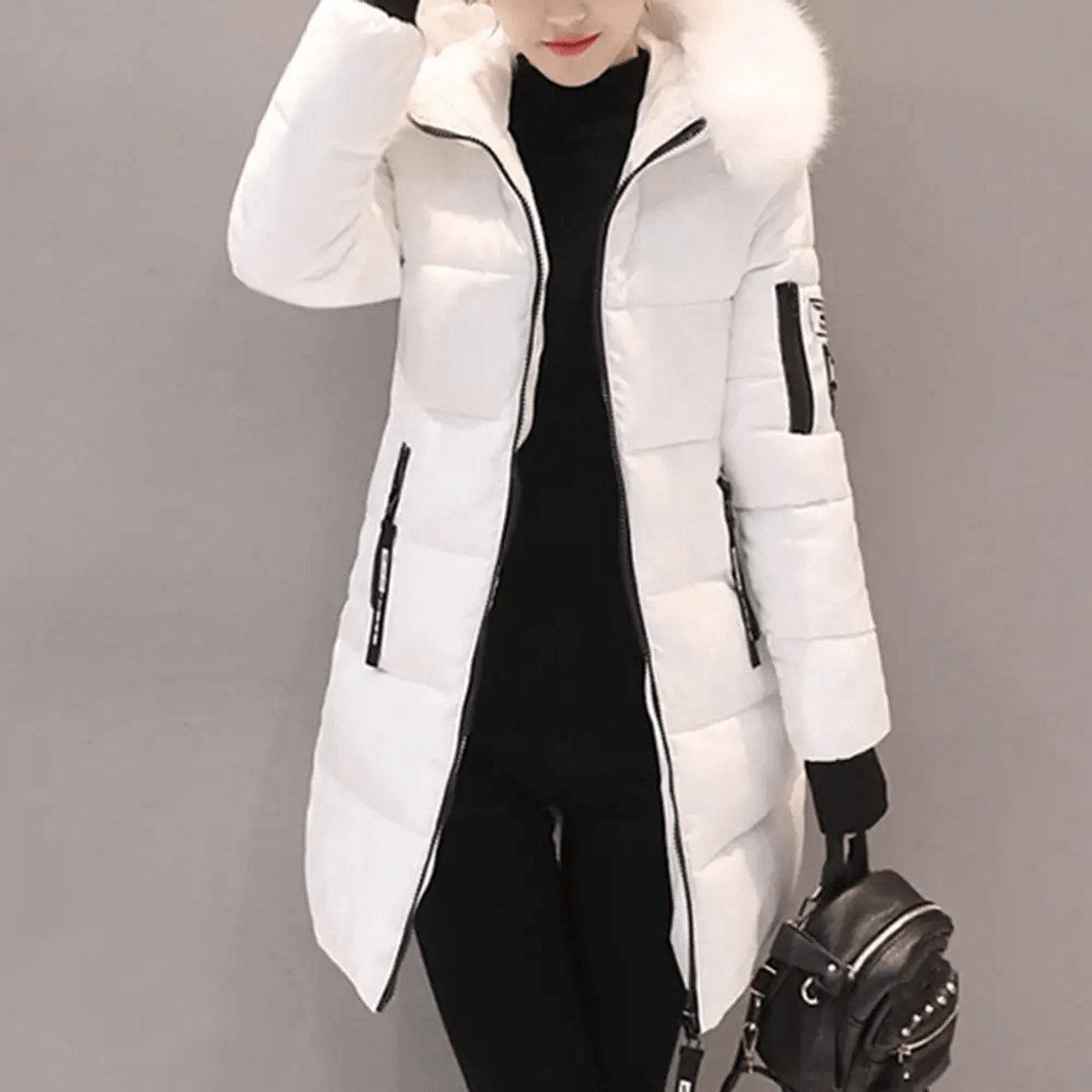 Manteau matelassé imperméable coupe-vent pour femme, à capuche bordée de fausse fourrure