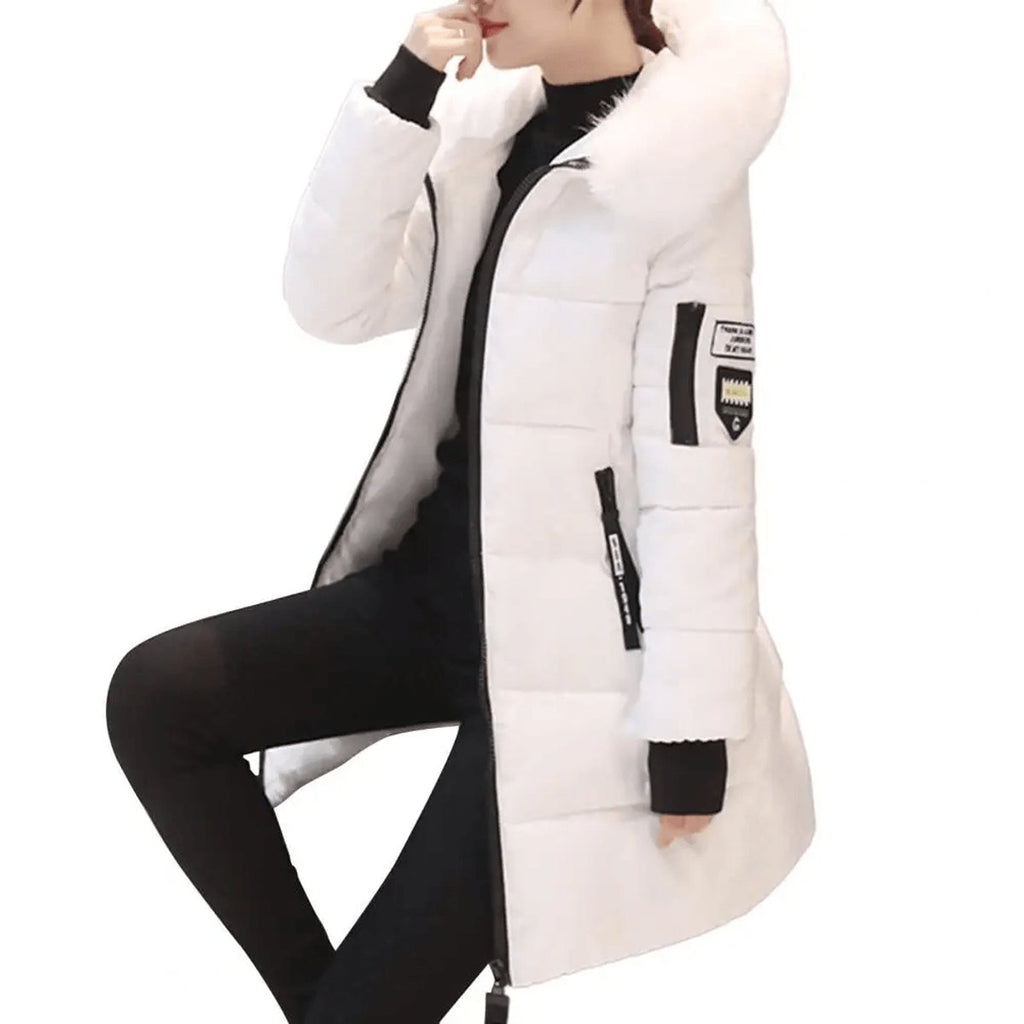 Manteau matelassé imperméable coupe-vent pour femme, à capuche bordée de fausse fourrure
