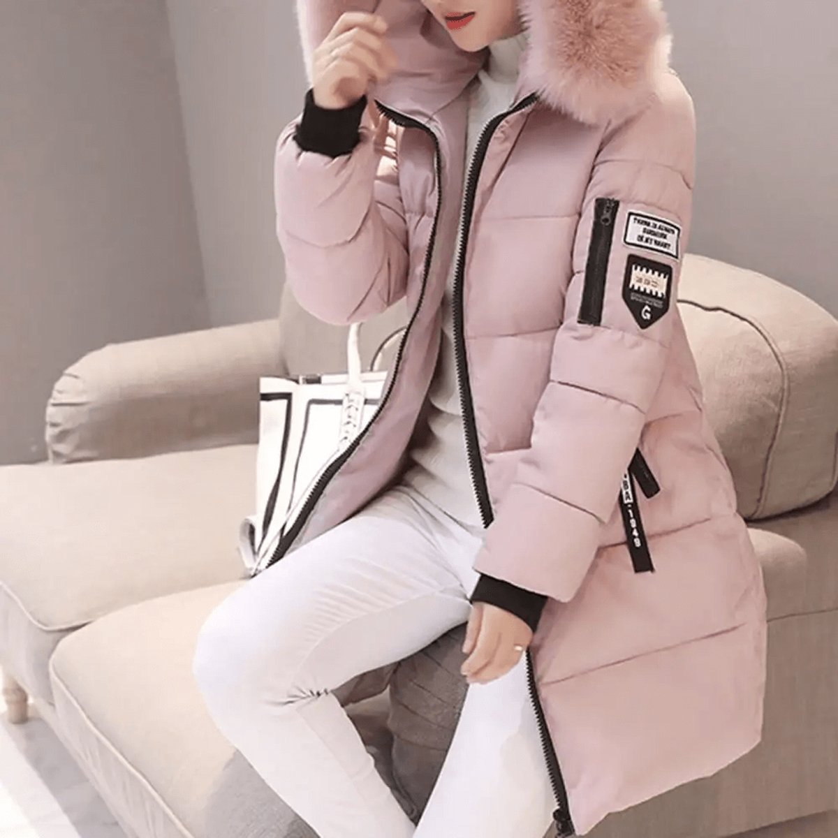 Manteau matelassé imperméable coupe-vent pour femme, à capuche bordée de fausse fourrure