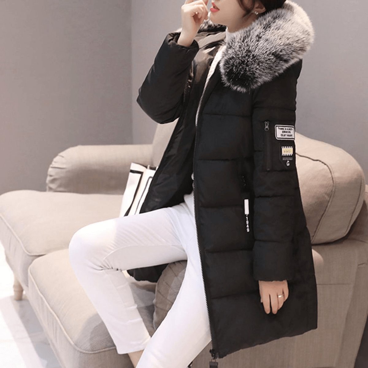 Manteau matelassé imperméable coupe-vent pour femme, à capuche bordée de fausse fourrure