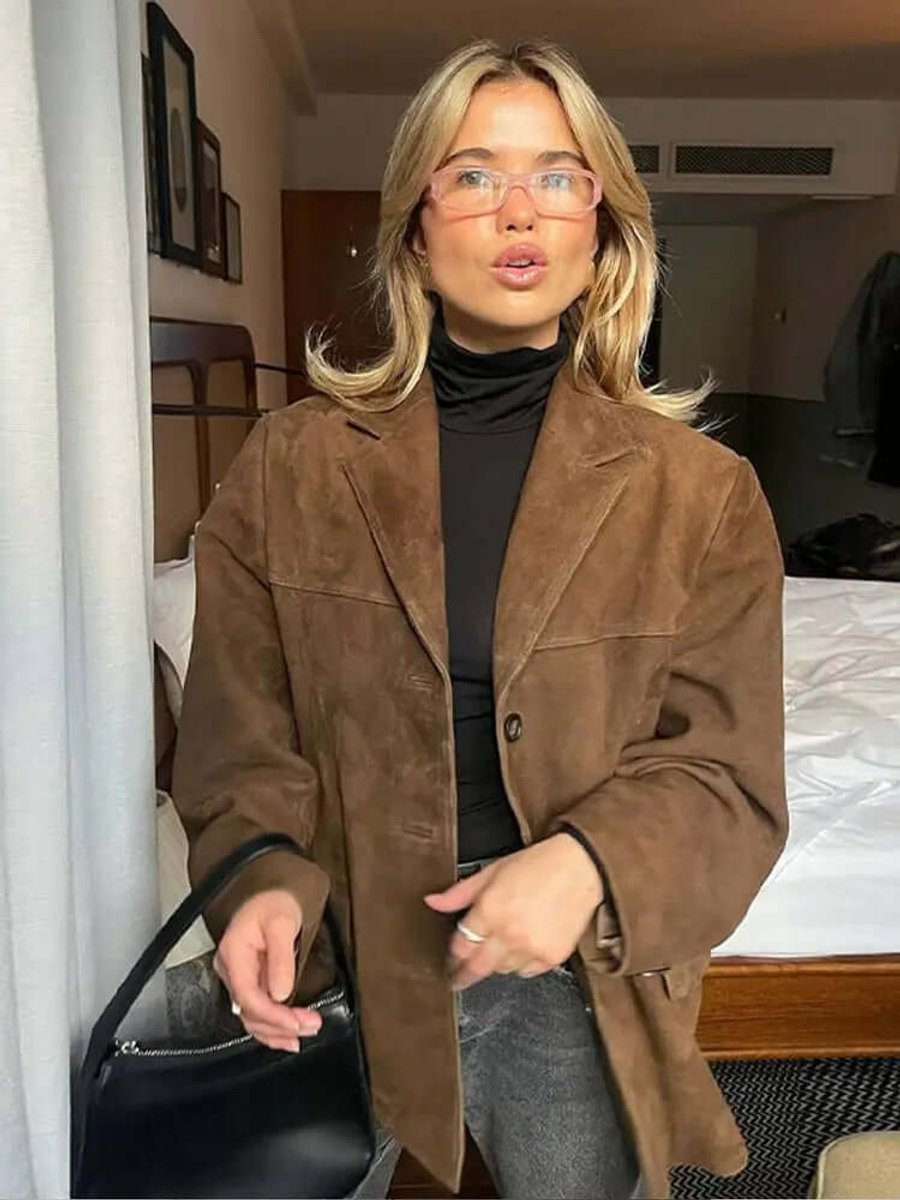 Blazer long en daim oversize pour femme