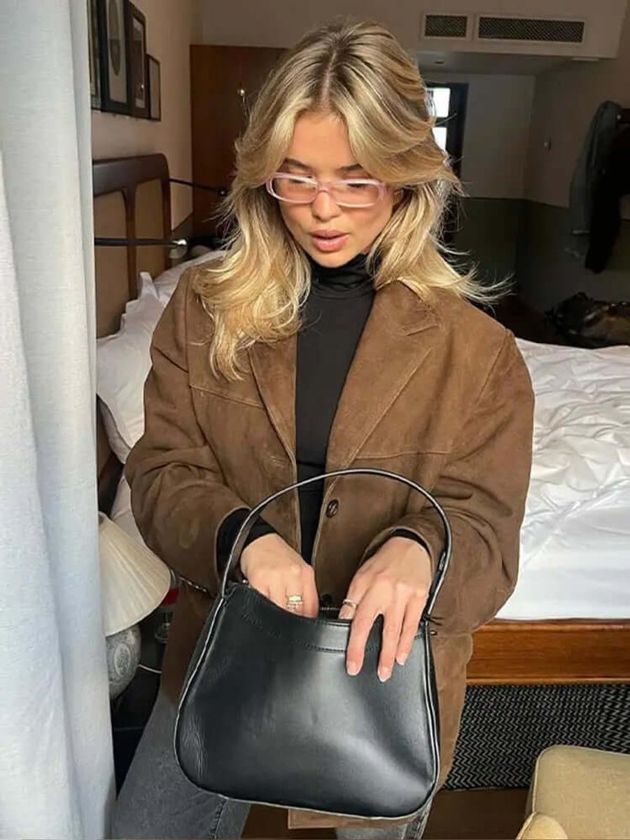Blazer long en daim oversize pour femme