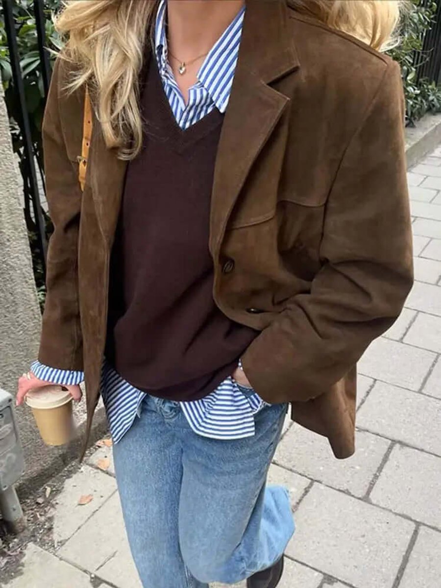 Blazer long en daim oversize pour femme