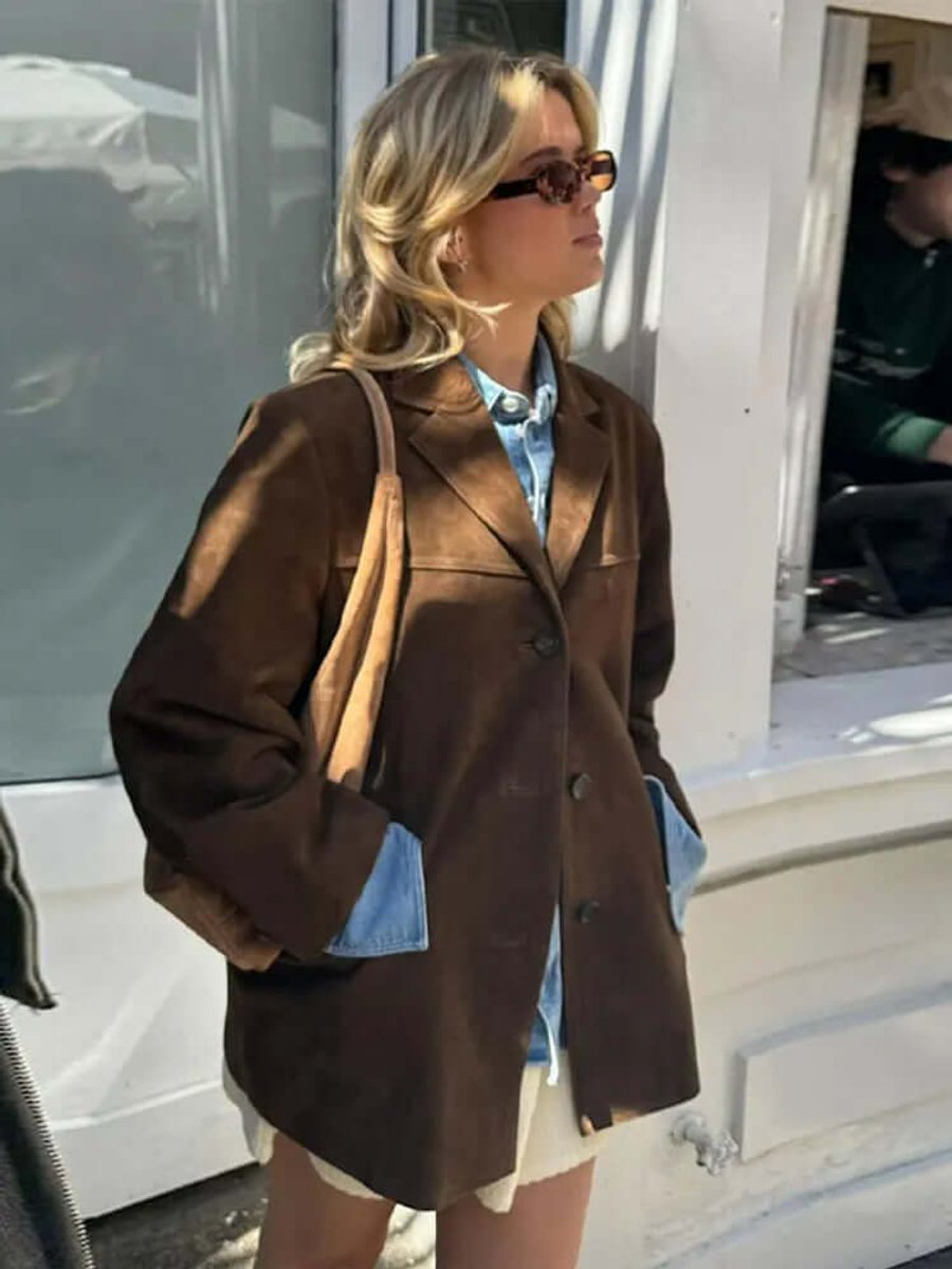 Blazer long en daim oversize pour femme
