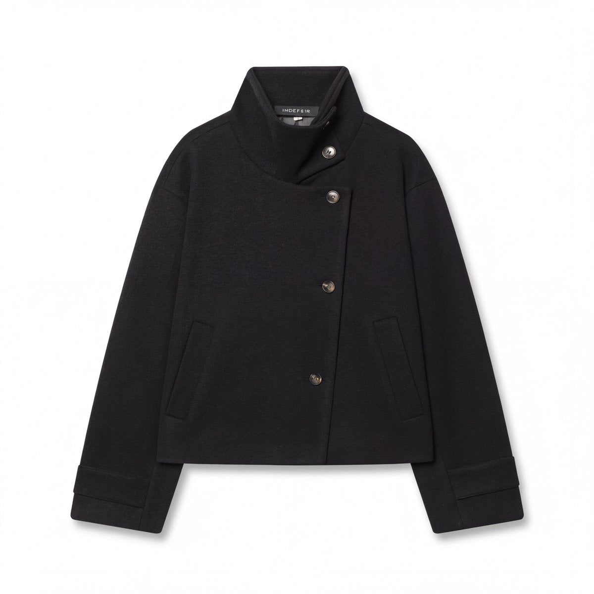 Women's Wool Stand Collar Asymmetric Button Coat