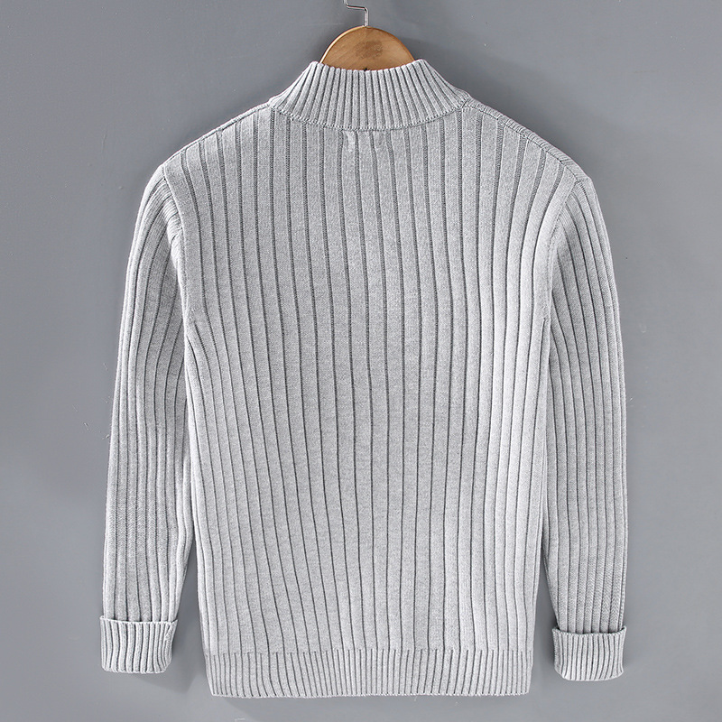 Men’s Ribbed Knit Full Zip Stand Collar Cardigan