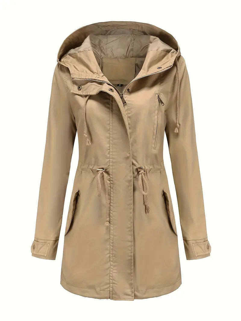 Women's Lightweight Hooded Drawstring Waist Parka Jacket