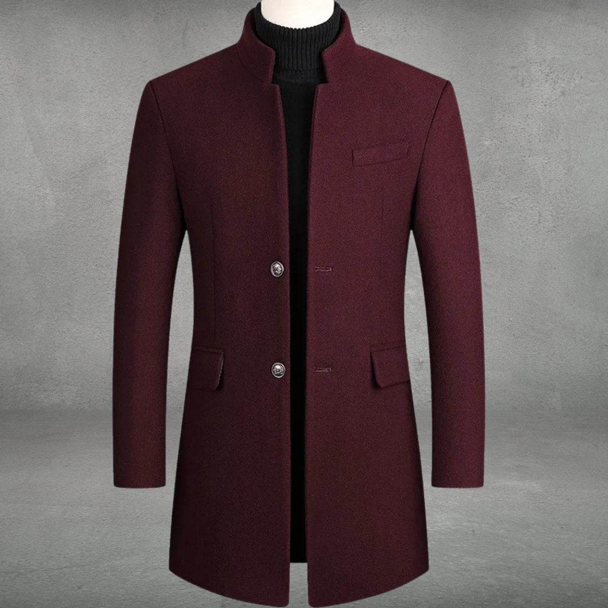 Manteau ajusté à col Mao pour homme