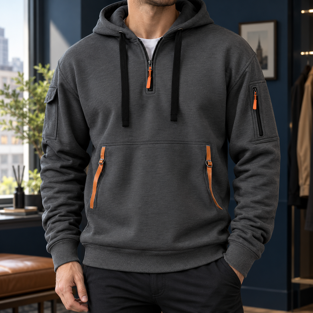 Men's Utility Half-Zip Hoodie with Pocket Detailing