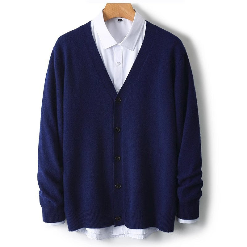 Men's heathered knit V-neck button cardigan with long sleeves