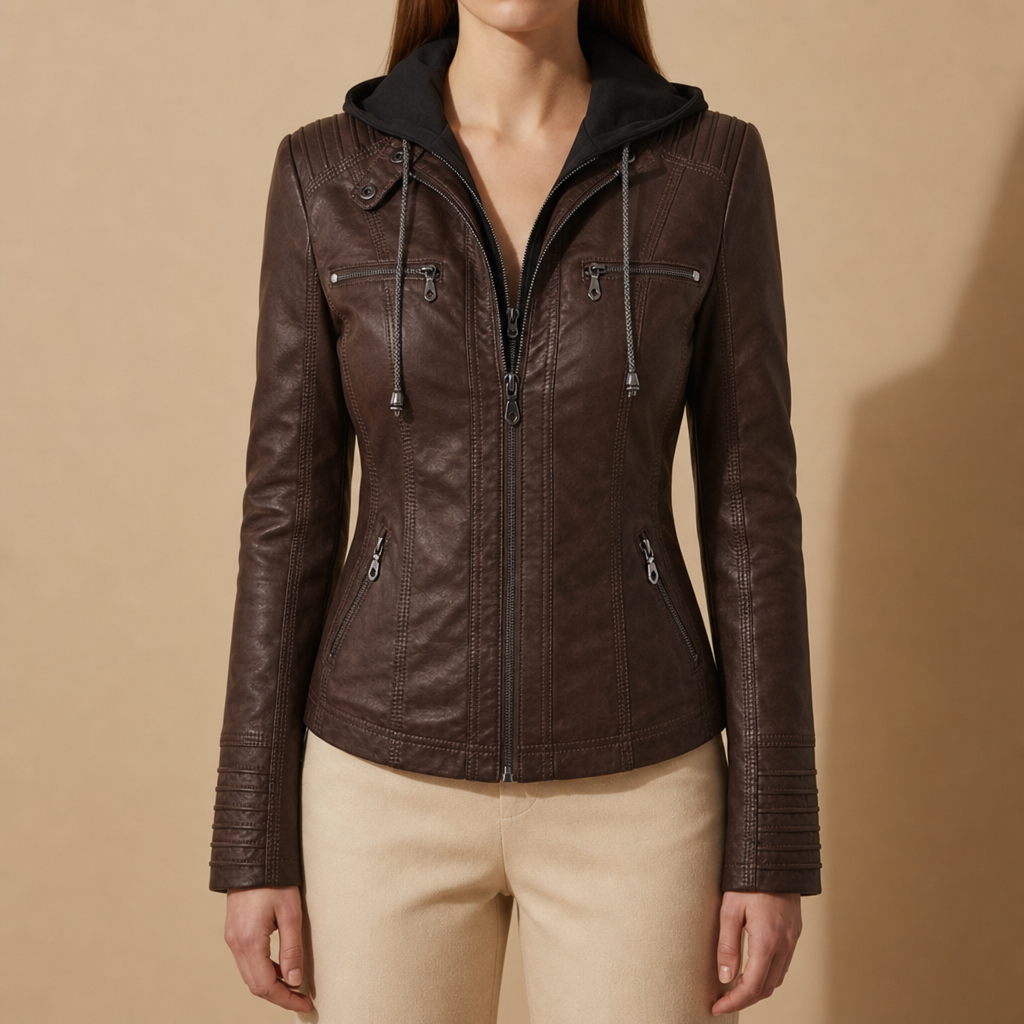 Women's Fitted Hooded Zip-Up Moto Jacket