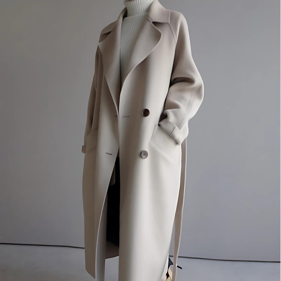 Manteau oversize long à double boutonnage pour femme