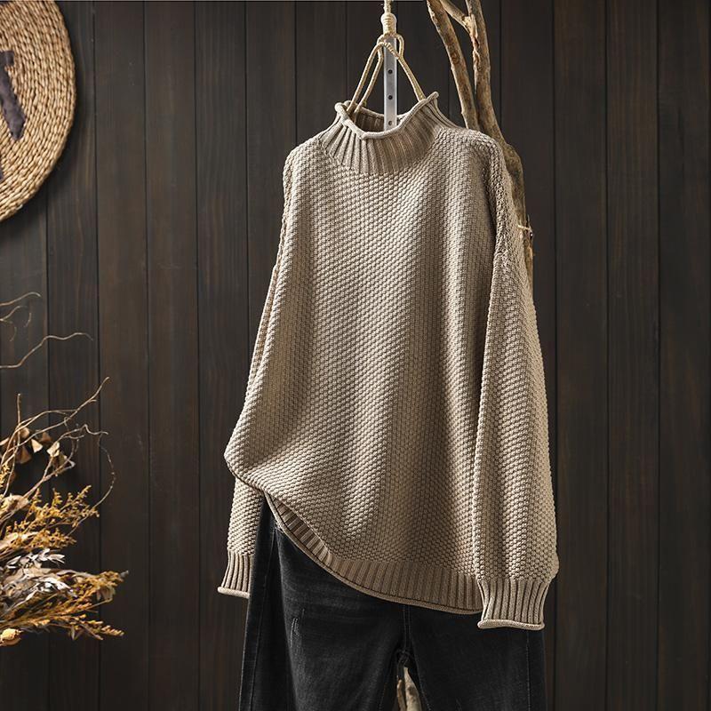 Women's Oversized Mock Neck Waffle Knit Sweater