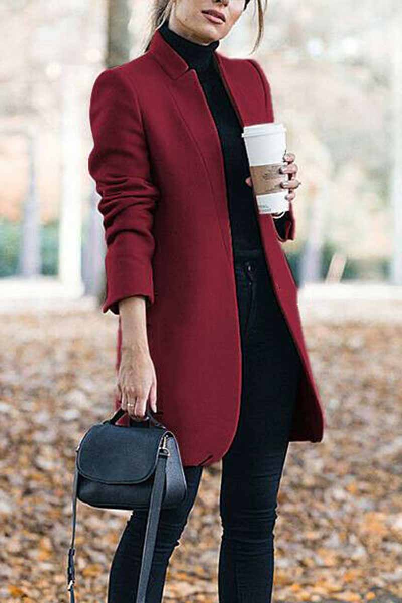 Women's longline open front blazer coat with notched lapels and long sleeves
