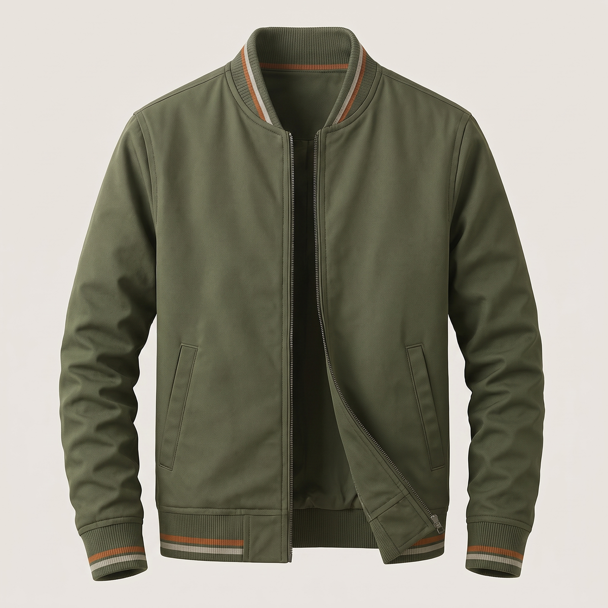 Men's Varsity Style Striped Trim Bomber Jacket