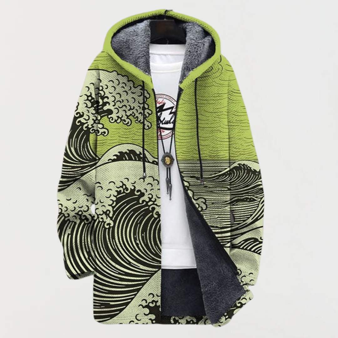 Manteau long à capuche, imprimé ethnique et doublure polaire pour homme
