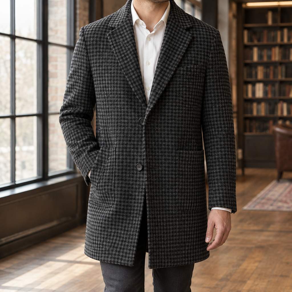 Men's Wool Blend Houndstooth Notch Lapel Coat