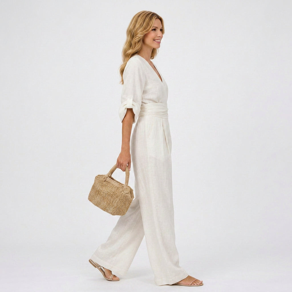 Jumpsuit – Wrap Front Wide Leg Belted Style