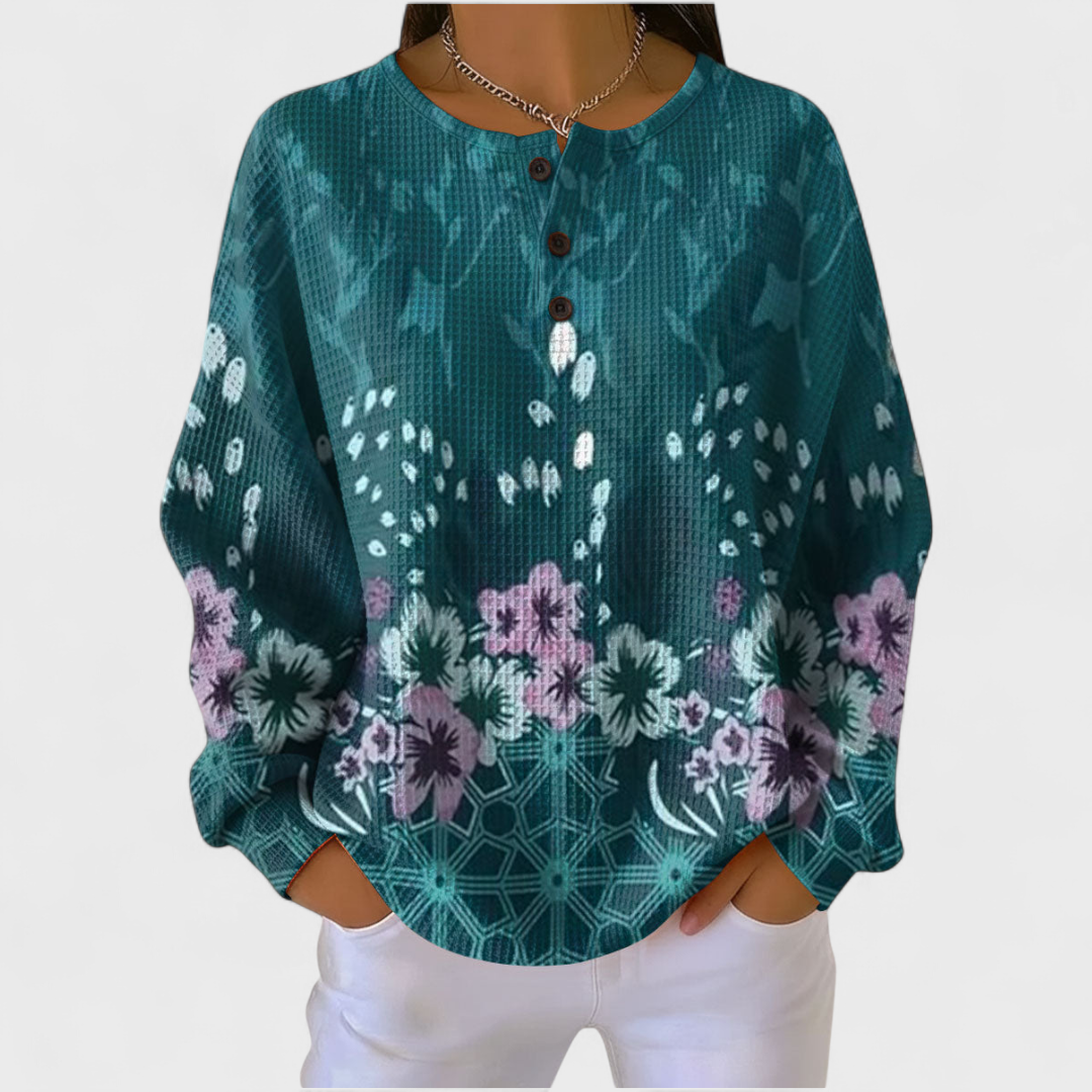 Haut Henley en maille gaufrée à imprimé de Noël pour femme