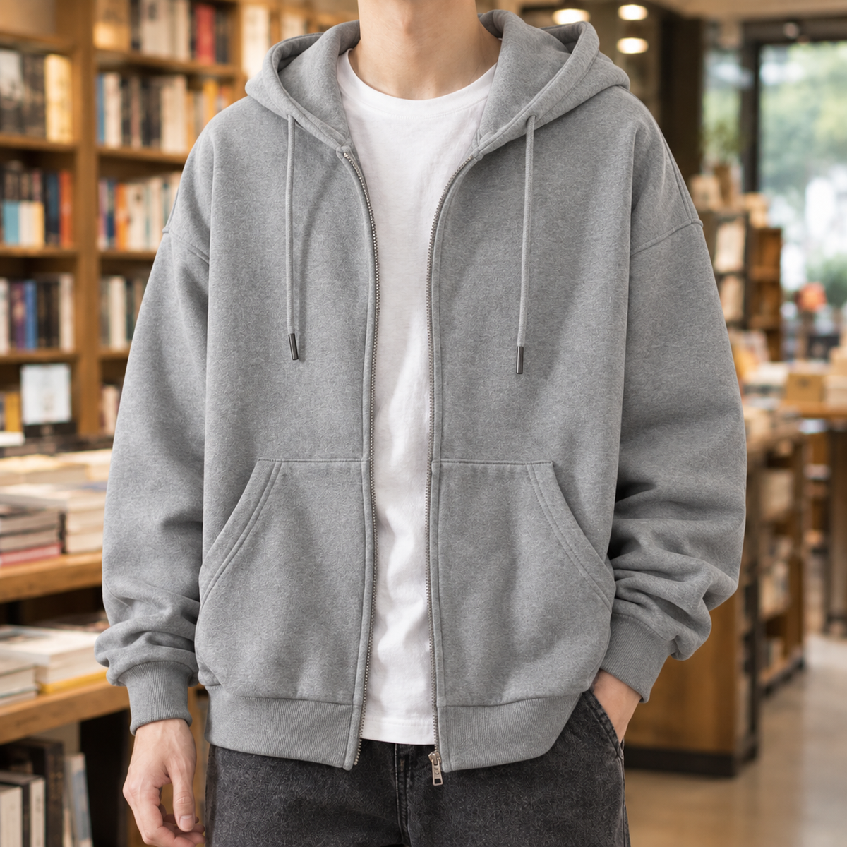 Sweat à capuche oversize en polaire entièrement zippé pour homme