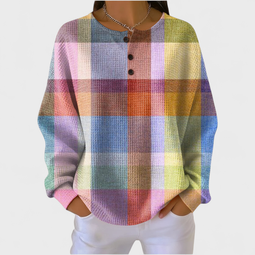 Haut Henley en maille gaufrée à imprimé de Noël pour femme