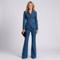 Denim Suit Set Women’s Tailored Jacket and Flared Jeans