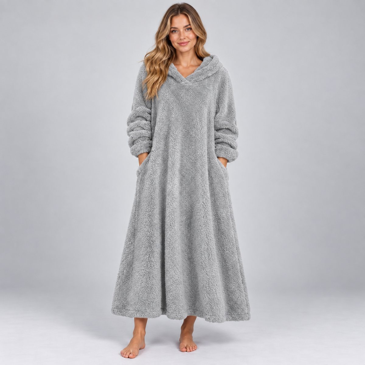 Women's Hooded Fleece Maxi Lounge Dress