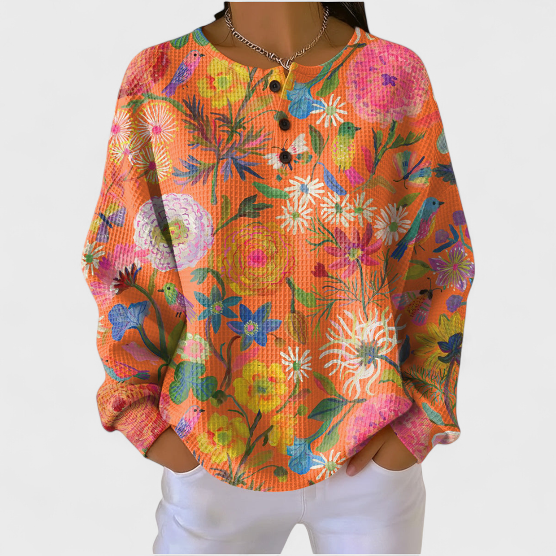 Haut Henley en maille gaufrée à imprimé de Noël pour femme