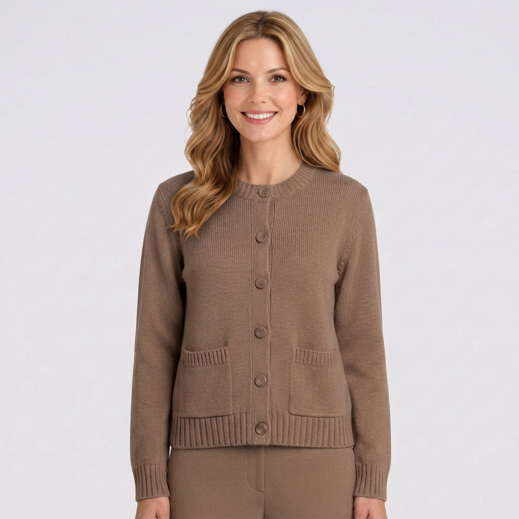 Button Front Cardigan – Round Neck Pocket Detail Style