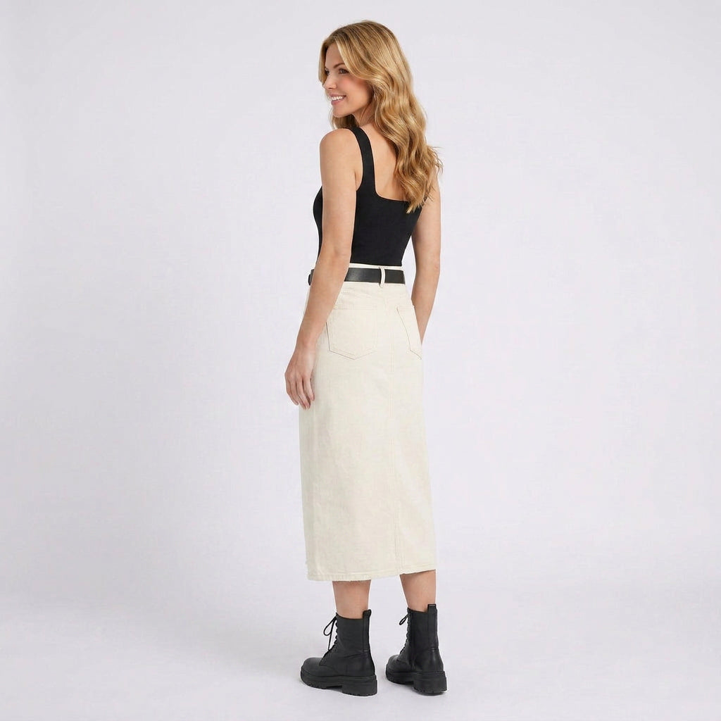 Denim Midi Skirt – High Waist Front Split Style