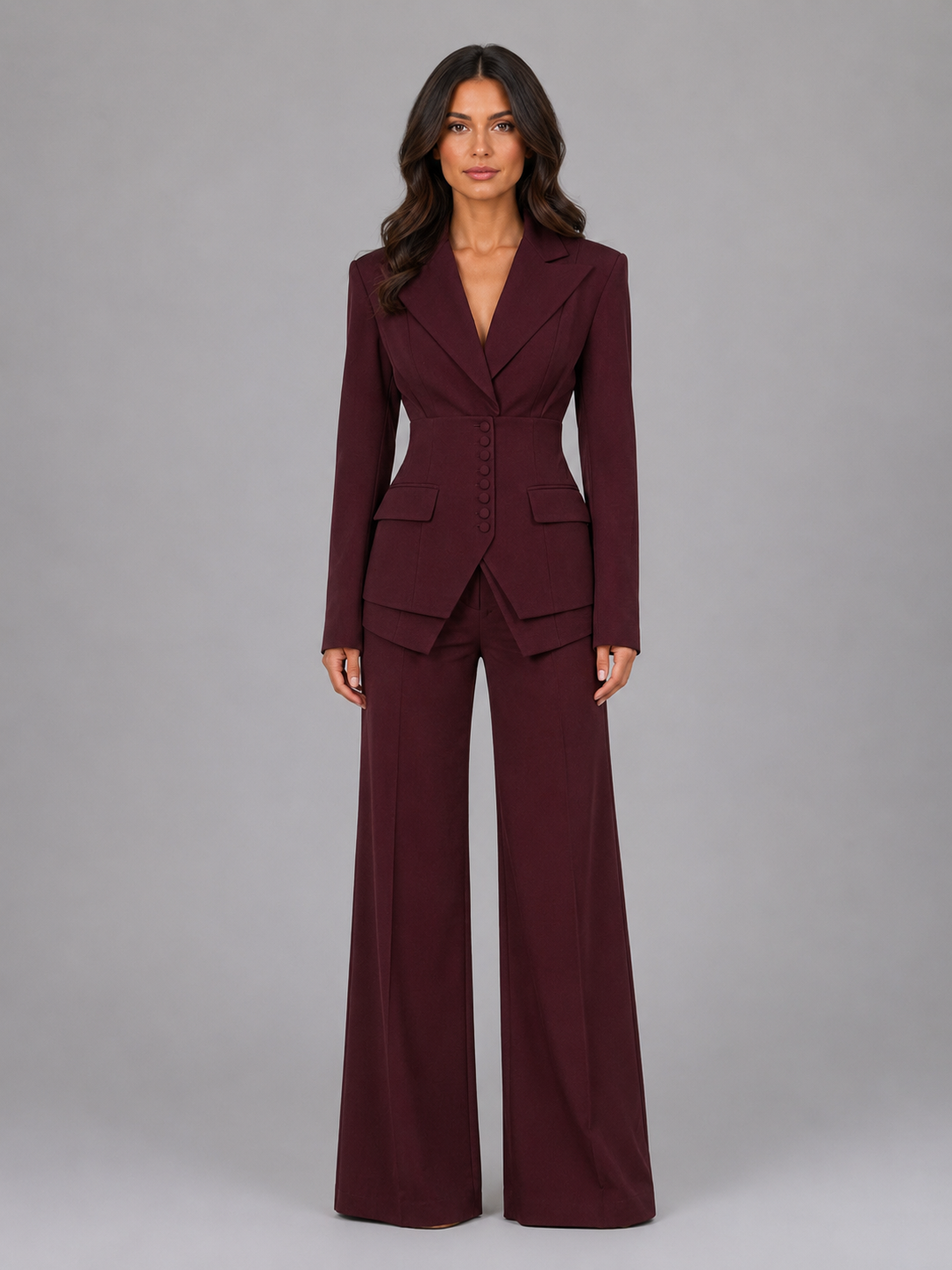 Women's Tailored Cinched-Waist Wide-Leg Suit Set