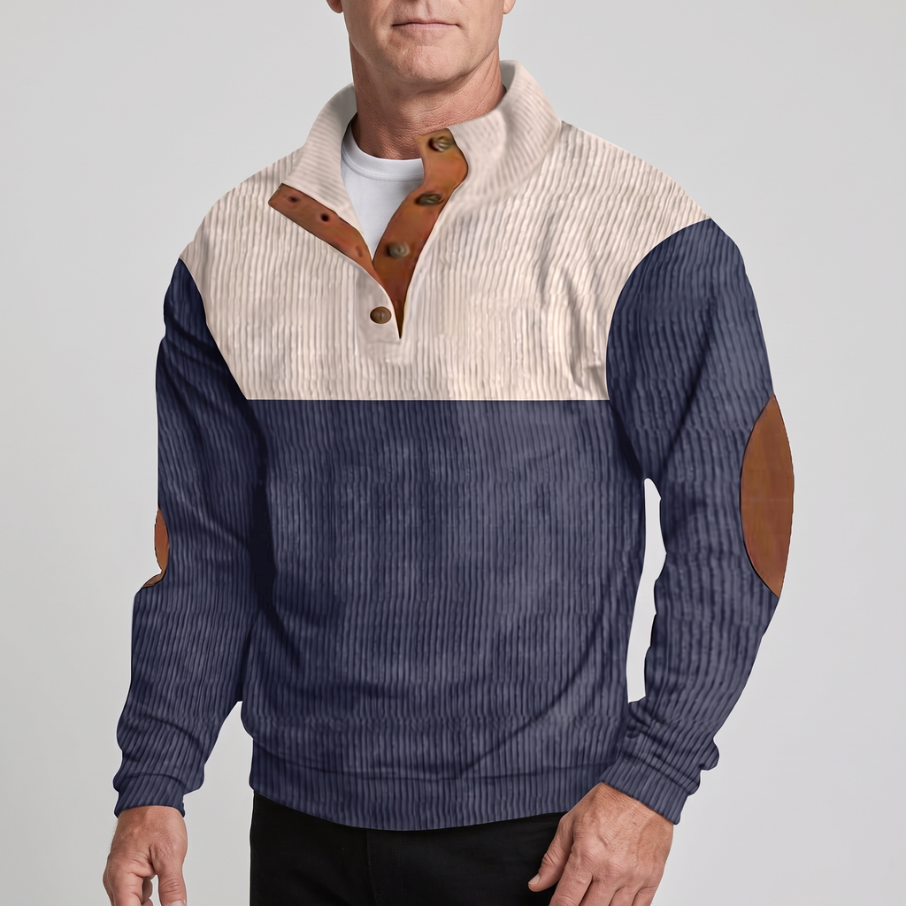 Pull à empiècements de couleur pour homme avec patte de boutonnage à boutons-pression et coudières