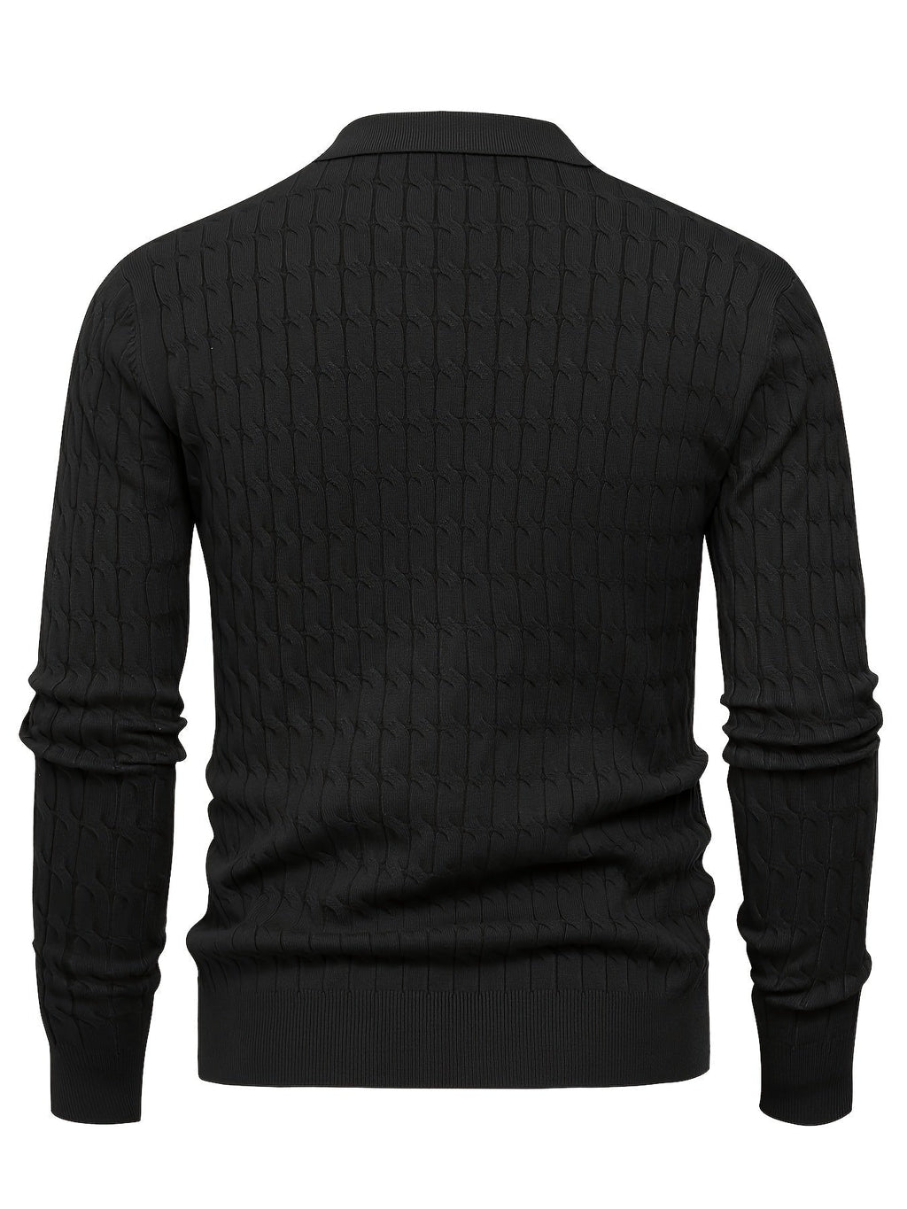 Men's long-sleeve cable knit polo sweater with Johnny collar