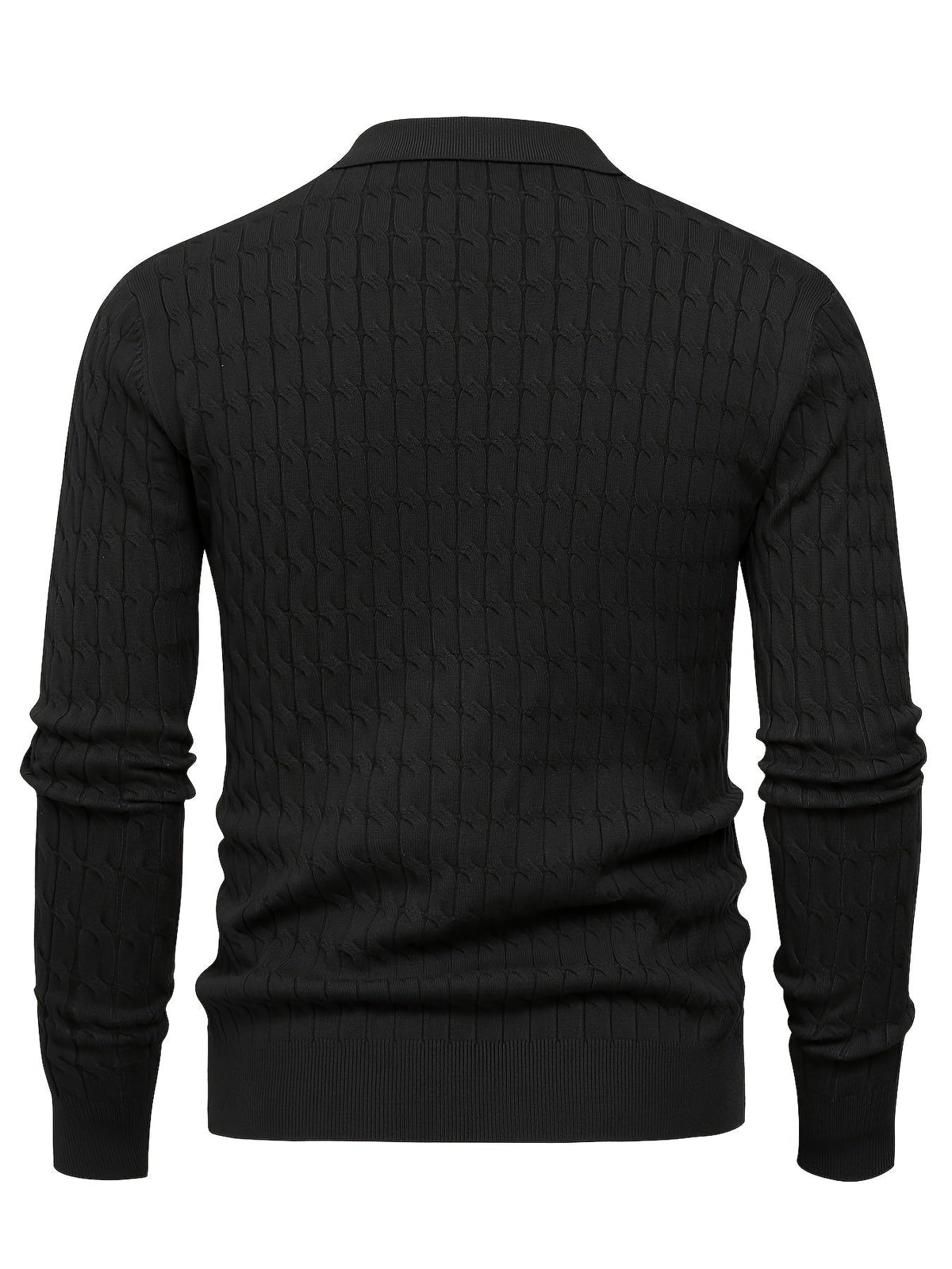 Men's long-sleeve cable knit polo sweater with Johnny collar