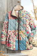 Veste matelassée fleurie patchwork pour femme à boutons-pression sur le devant