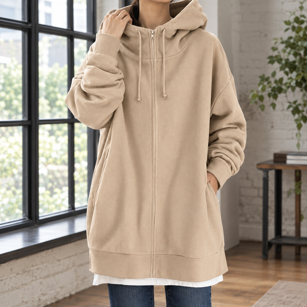 Women's Oversized Longline Zip-Up Hoodie