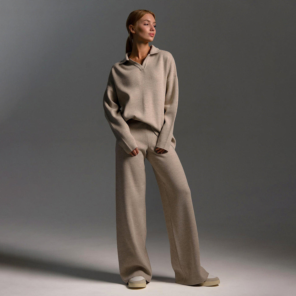 Women's Oversized Knit Set with Polo Collar