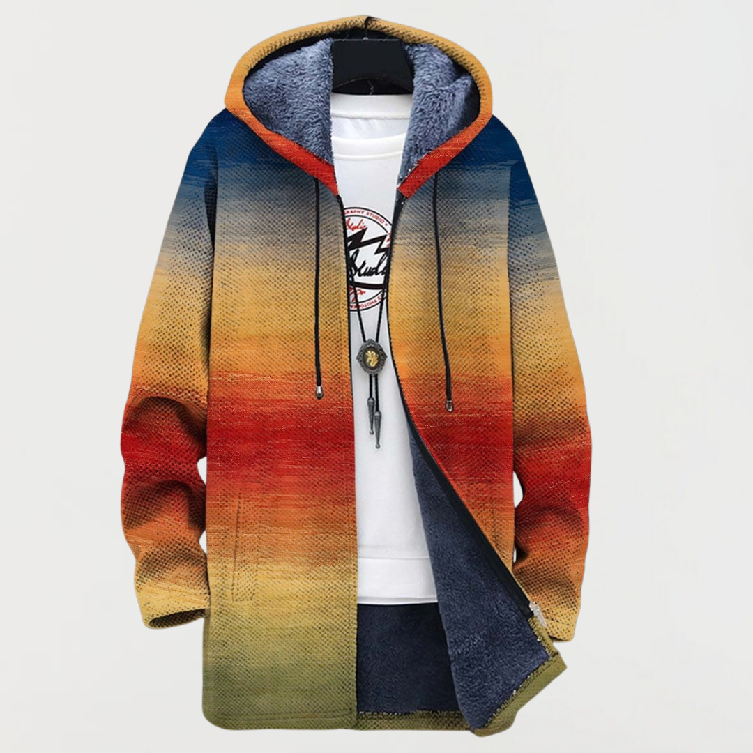Manteau long à capuche, imprimé ethnique et doublure polaire pour homme