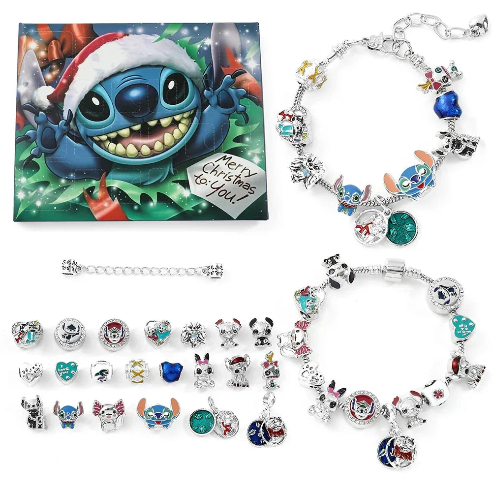 Multicolour character charm bracelet advent calendar set with festive illustrated box