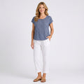 Women’s Cropped Linen Pants – Elastic Waist Tapered Leg Style