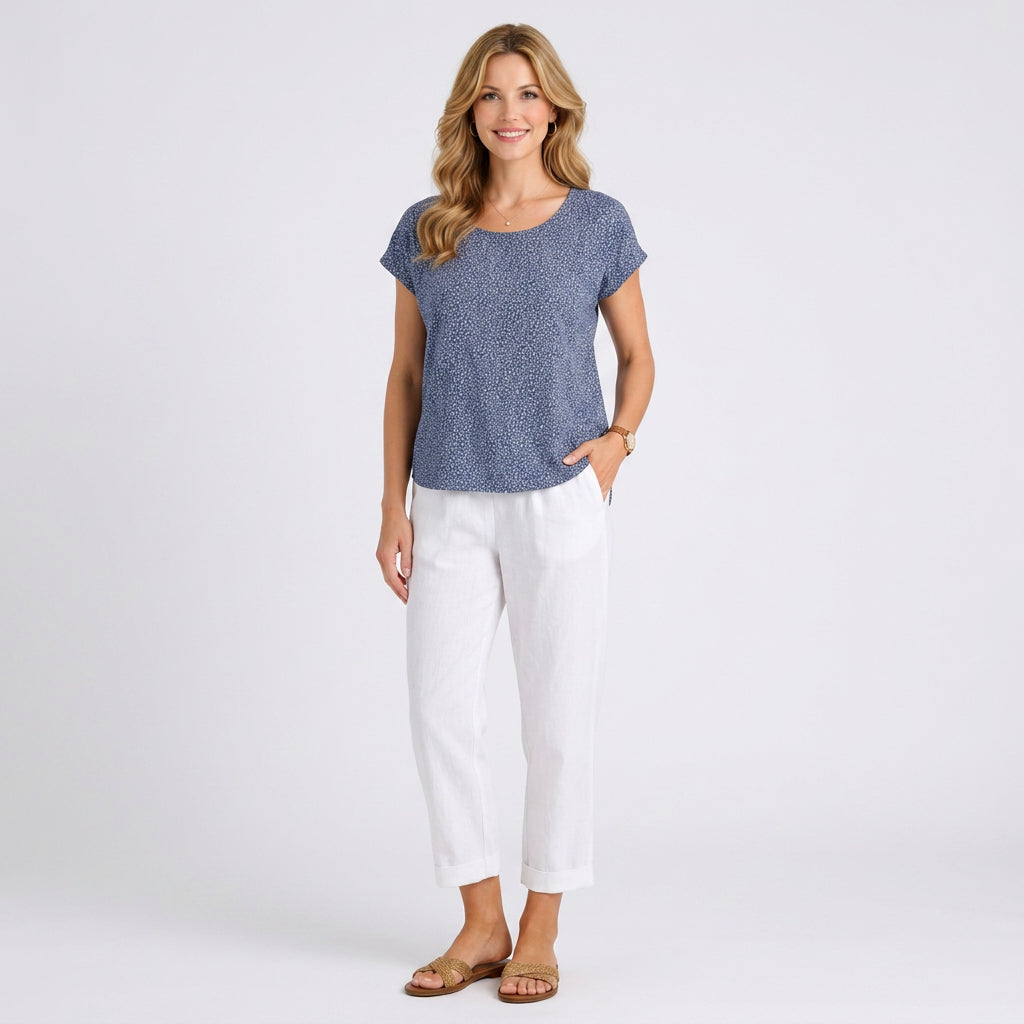 Women’s Cropped Linen Pants – Elastic Waist Tapered Leg Style