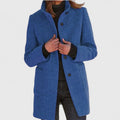 Women's textured stand collar coat with long sleeves, buttons and patch pockets