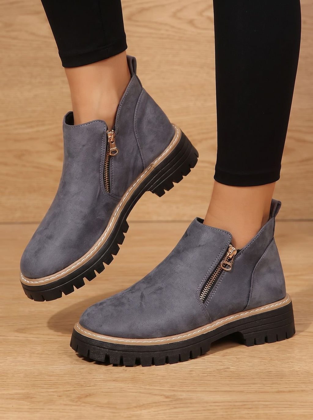 Women’s Suede-Look Side Zip Lug Sole Ankle Boots