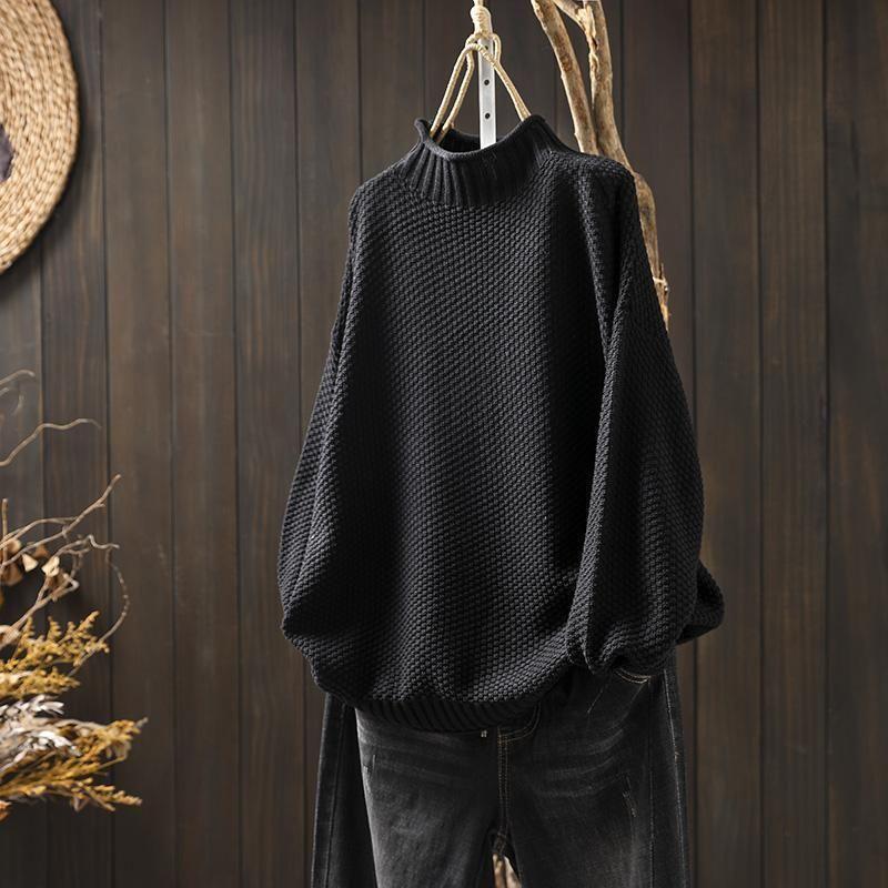 Women's Oversized Mock Neck Waffle Knit Sweater