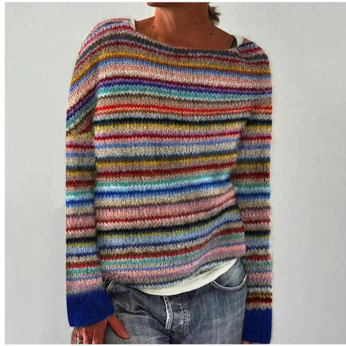 Women's Fair Isle Boat Neck Patterned Knit Sweater