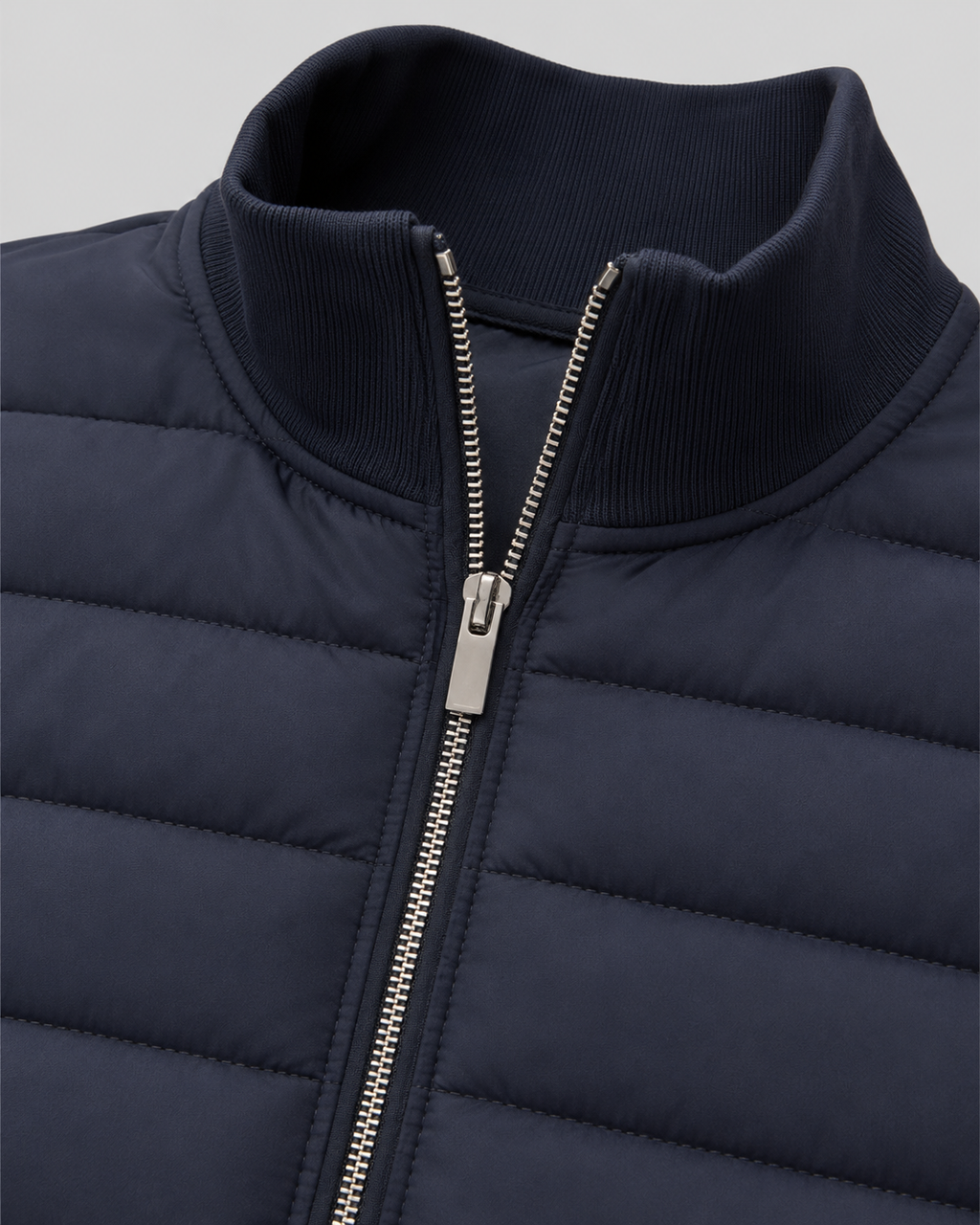 Men's quilted hybrid jacket with stand collar and full front zipper
