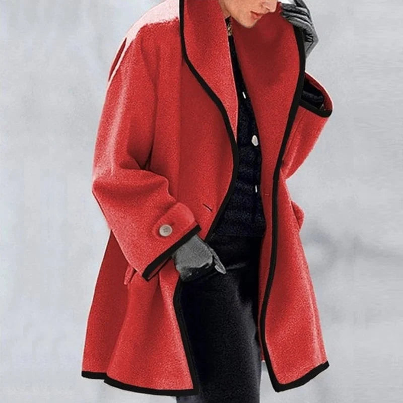Women's Contrast Trim Oversized Collar Wool-Feel Coat