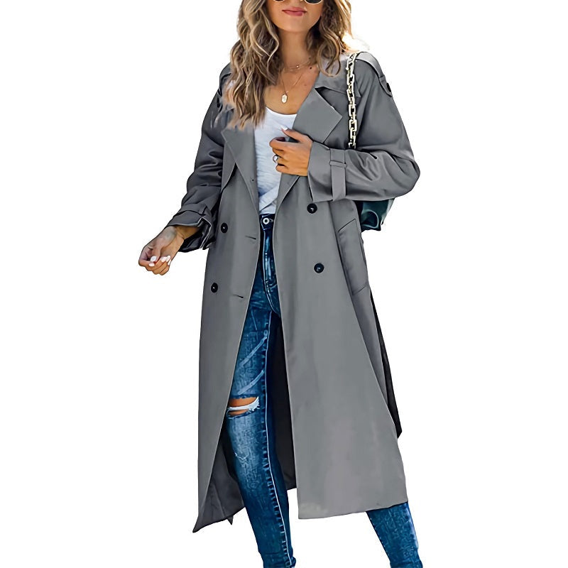 Women's Longline Double-Breasted Belted Trench Coat