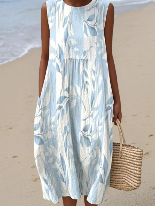 Robe midi sans manches à imprimé abstrait, avec poches latérales